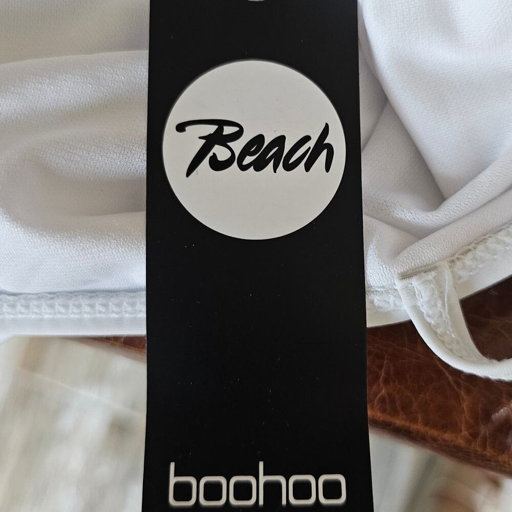 Boohoo Square Neck High Leg Control Swimsuit White Size 10 NWT - Picture 7 of 8